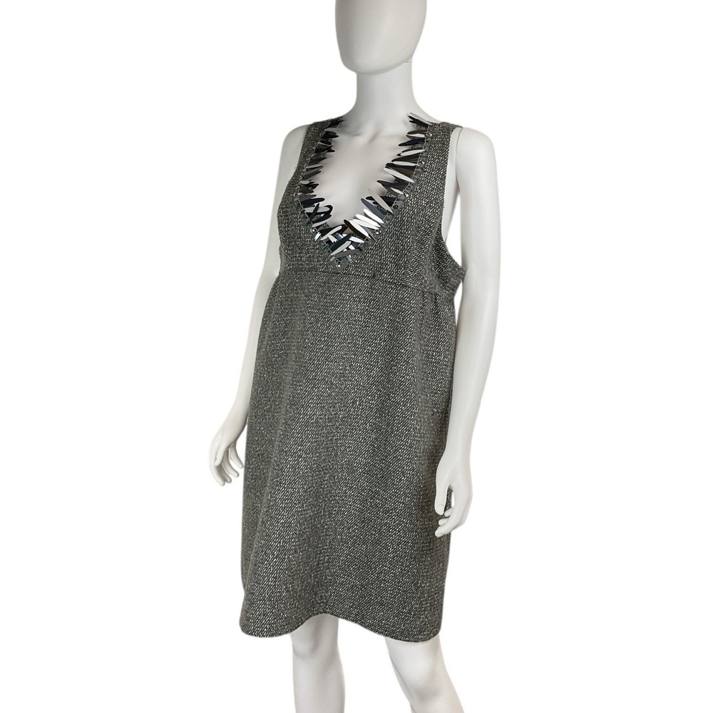 Anna Sui 20th‎ Anniversary Tweed Bouclé Dress Size XLarge Metallic Silver Grey